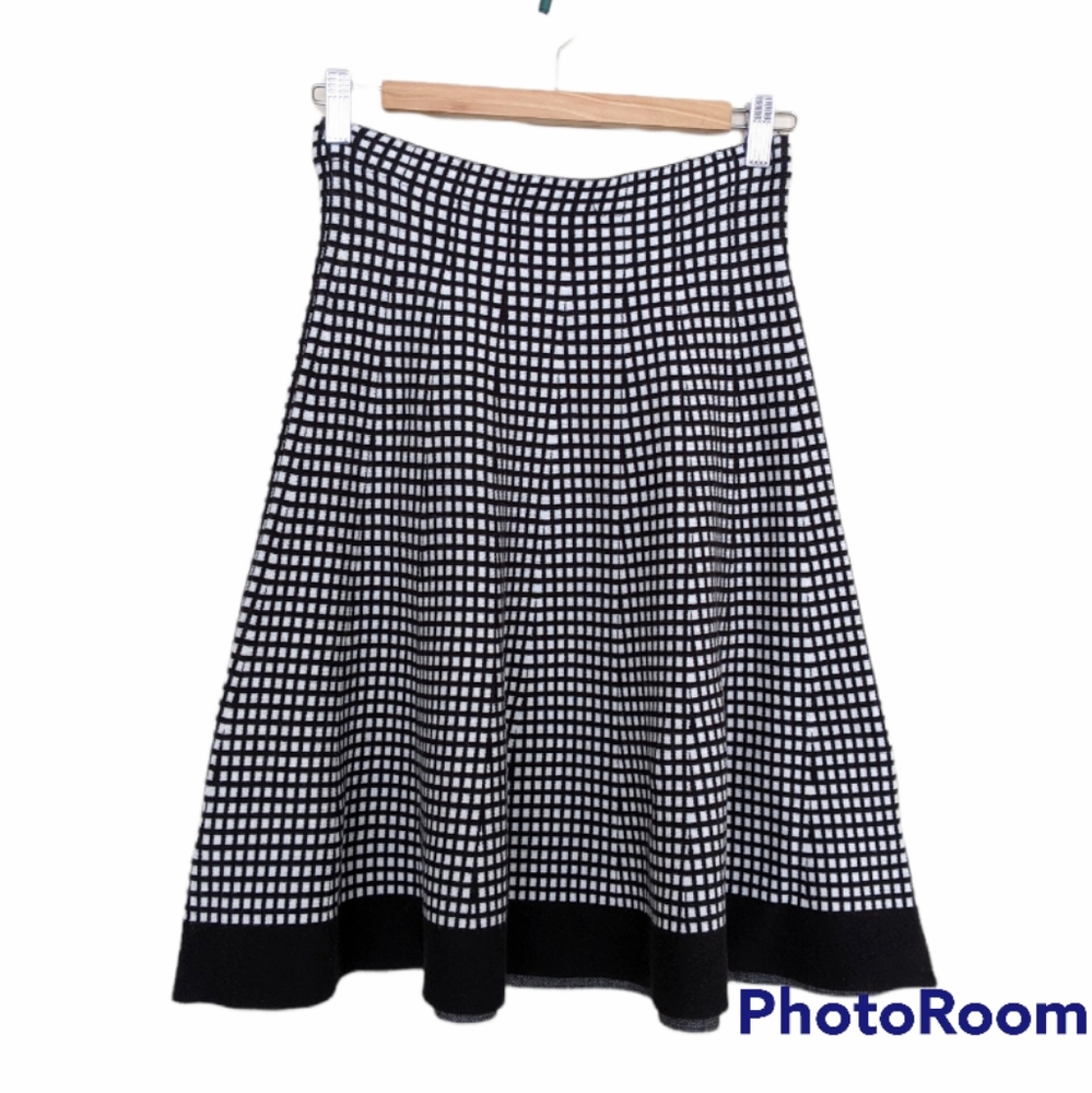 Sioni Knit A-Line Skirt | Black and White Squares